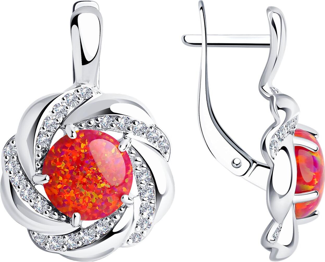 Серьги Diamant для женщин 94-320-00921-1, серебро 925 с родированием, опал и фианит, английский замок, 3.8 г, 23x16x5 мм
