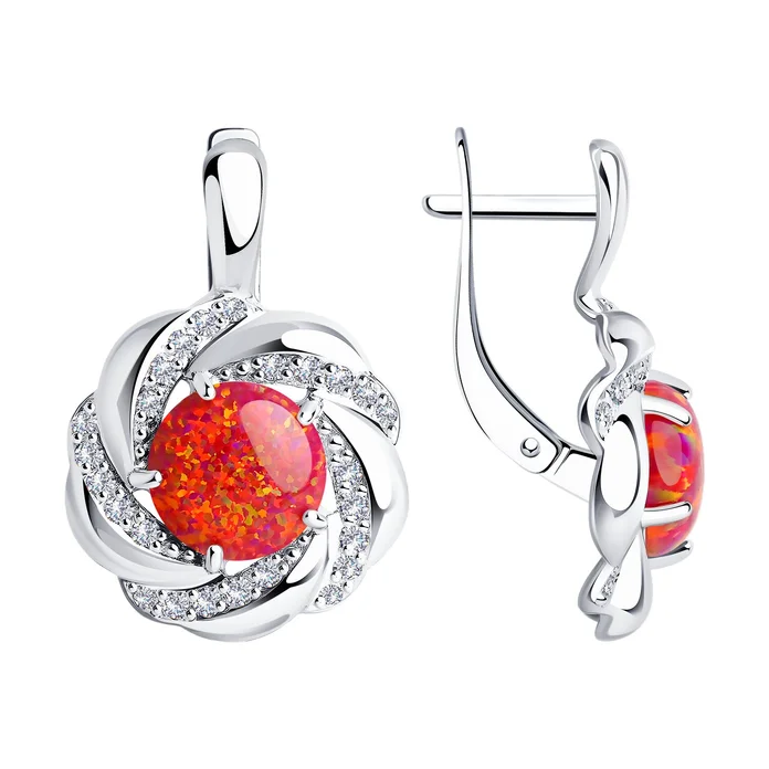 Серьги Diamant для женщин 94-320-00921-1, серебро 925 с родированием, опал и фианит, английский замок, 3.8 г, 23x16x5 мм