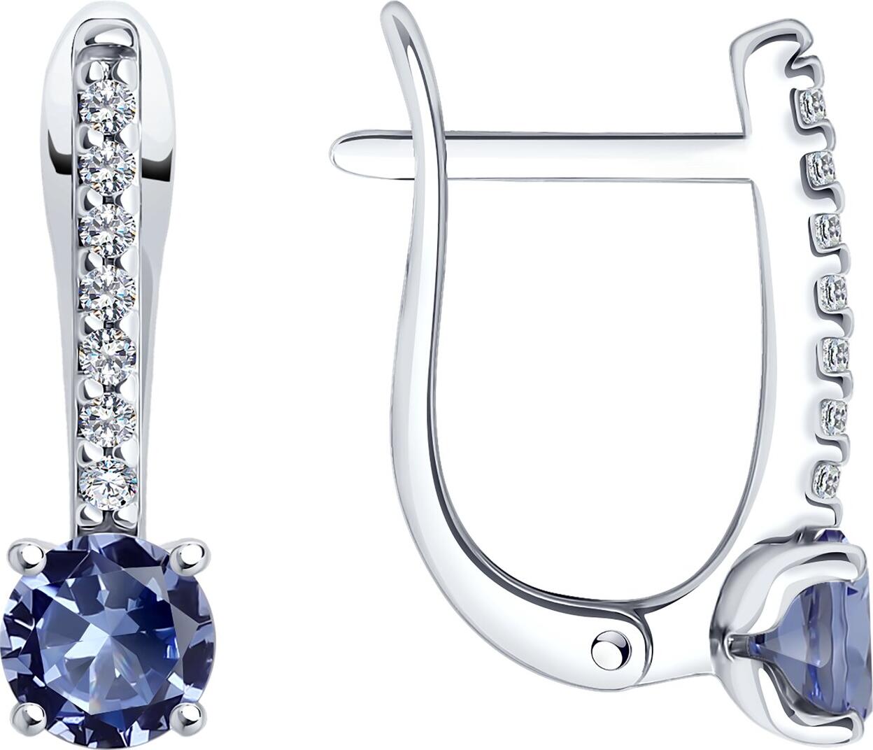 Cercei SOKOLOV 92023032 pentru femei, Argint 925 placat cu rodiu, Pietre Sitall și Zirconiu Cubic rotund, incolore, Închidere englezească, 0.231 ct, 17x5x4 mm