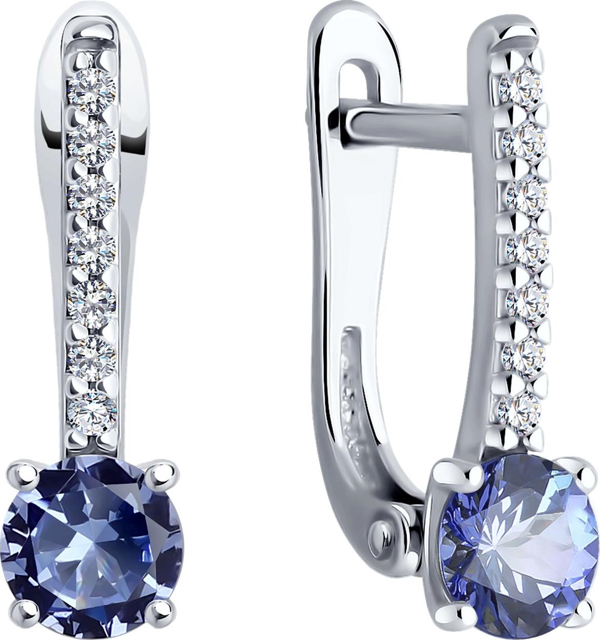 Cercei SOKOLOV 92023032 pentru femei, Argint 925 placat cu rodiu, Pietre Sitall și Zirconiu Cubic rotund, incolore, Închidere englezească, 0.231 ct, 17x5x4 mm
