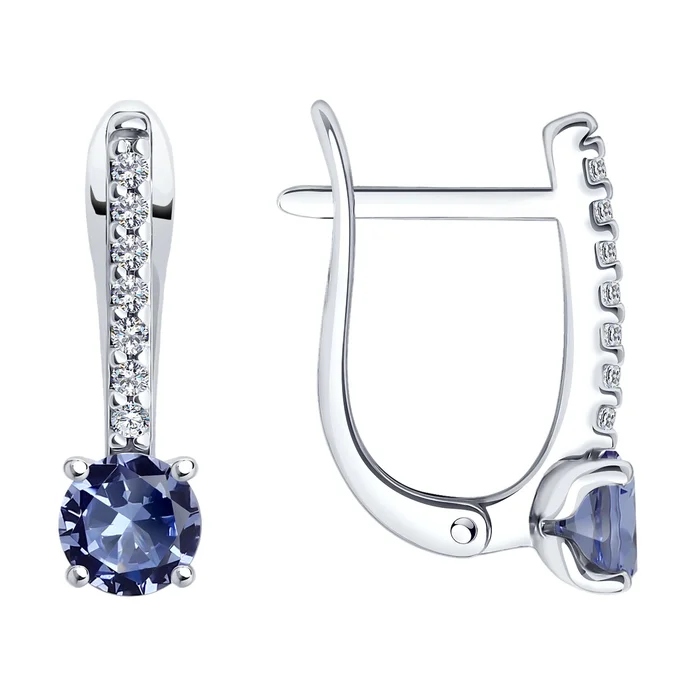Cercei SOKOLOV 92023032 pentru femei, Argint 925 placat cu rodiu, Pietre Sitall și Zirconiu Cubic rotund, incolore, Închidere englezească, 0.231 ct, 17x5x4 mm