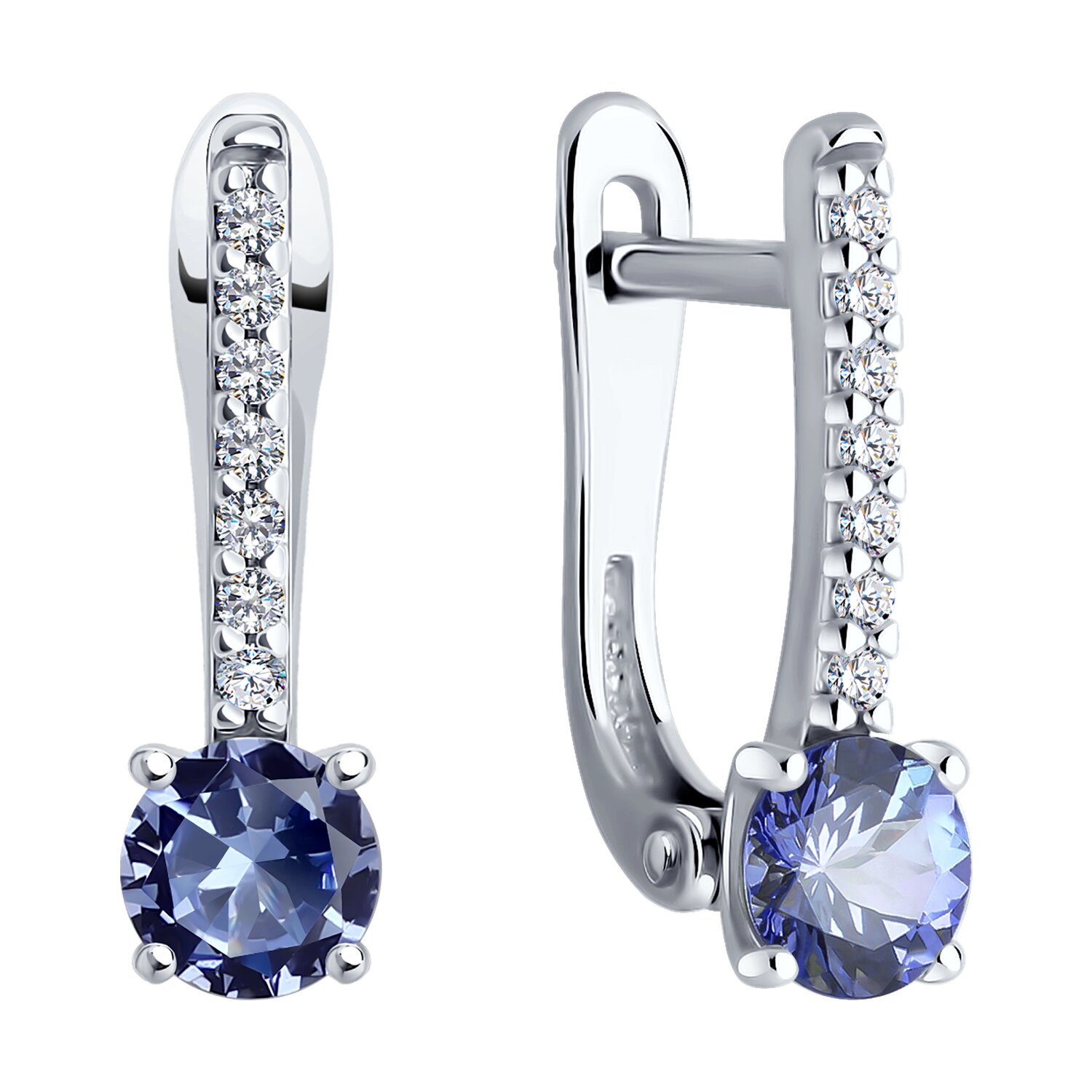 Cercei SOKOLOV 92023032 pentru femei, Argint 925 placat cu rodiu, Pietre Sitall și Zirconiu Cubic rotund, incolore, Închidere englezească, 0.231 ct, 17x5x4 mm
