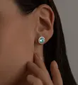 SOKOLOV 92022807 Women's Stud Earrings, 925 Sterling Silver Rhodium Plated, Swiss Blue Topaz and Cubic Zirconia, 10x10x5 mm