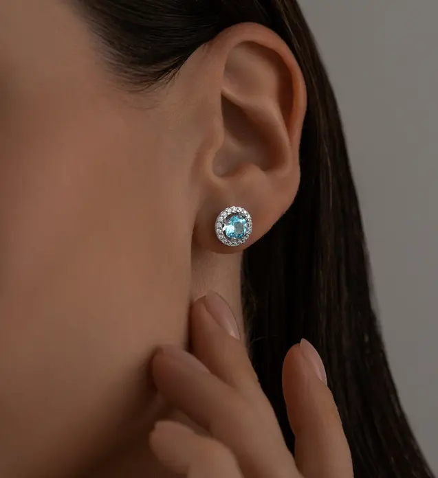 SOKOLOV 92022807 Women's Stud Earrings, 925 Sterling Silver Rhodium Plated, Swiss Blue Topaz and Cubic Zirconia, 10x10x5 mm