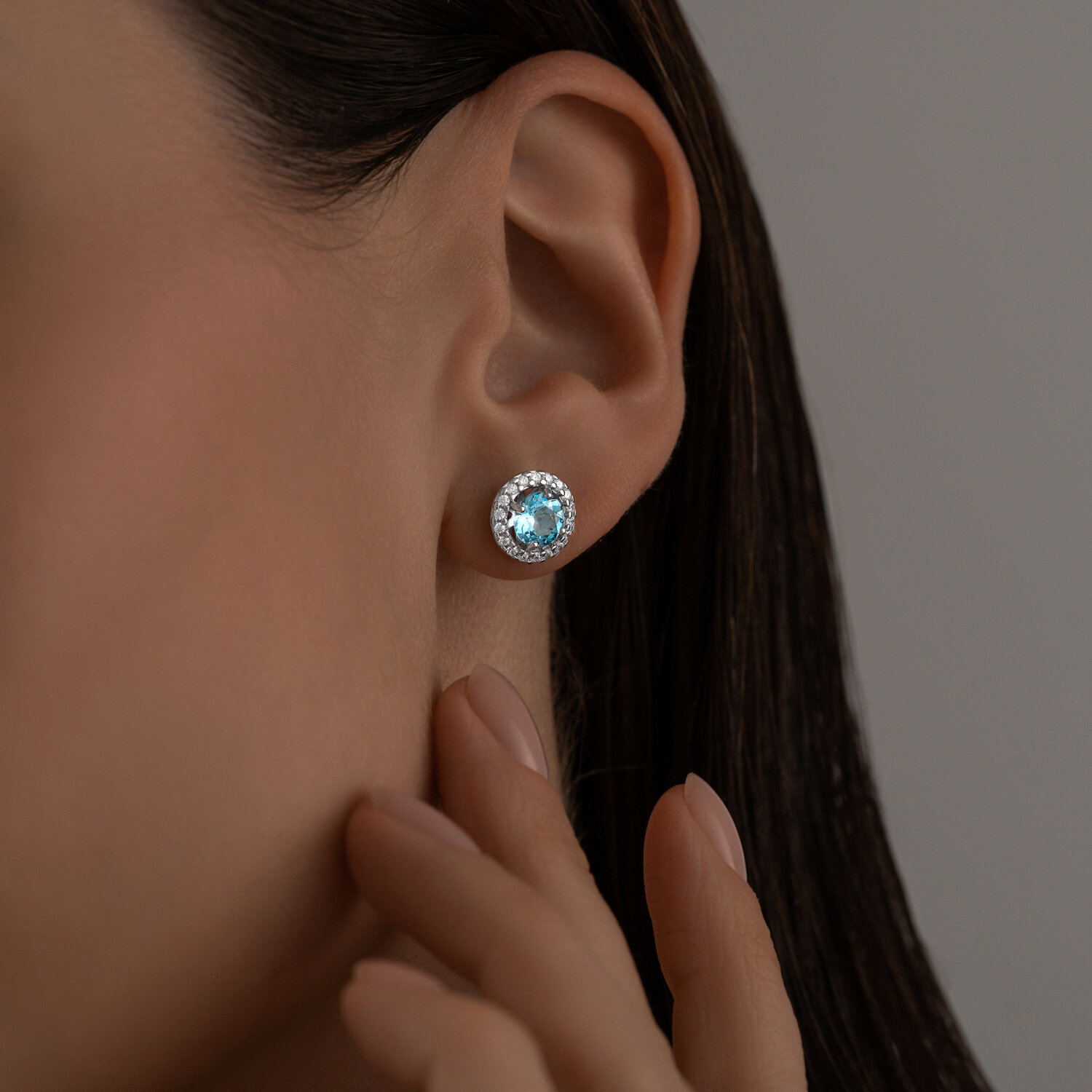 SOKOLOV 92022807 Women's Stud Earrings, 925 Sterling Silver Rhodium Plated, Swiss Blue Topaz and Cubic Zirconia, 10x10x5 mm