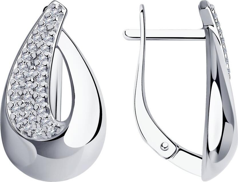 SOKOLOV 94-120-00729-1 Women's Earrings, 925 Sterling Silver with Rhodium Coating, Colorless Cubic Zirconia, Circle Teardrop Design, English Lock, 21x12x3 mm
