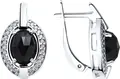 SOKOLOV 92022060 Women's Earrings, 925 Sterling Silver, Black Agate and Round Cubic Zirconia, English Lock, 11x7x18 mm