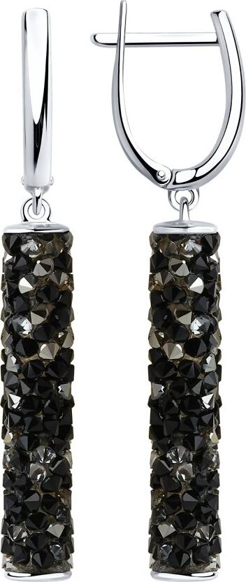 Cercei SOKOLOV 94023186 pentru femei, drop cilindrici din argint 925 cu cristale Swarovski negre încorporate în polimer, închidere englezească, lungime 50mm