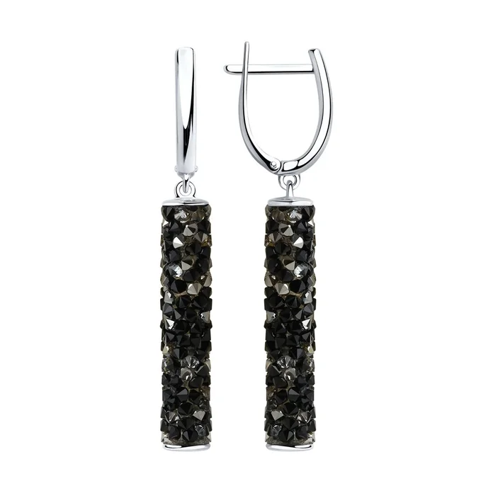 Cercei SOKOLOV 94023186 pentru femei, drop cilindrici din argint 925 cu cristale Swarovski negre încorporate în polimer, închidere englezească, lungime 50mm