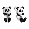 Cercei SOKOLOV 94025770 pentru femei cu design Panda, Argint Sterling 925 placat cu Rodiu, Email Alb și Negru, Închidere Stud Pusette, 13x12x21 mm