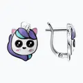 Diamant Children's 925 Rhodium-Plated Silver Earrings with Enamel Unicorn Head, English Lock, Article 94-120-00106-1, 14x11x2 mm