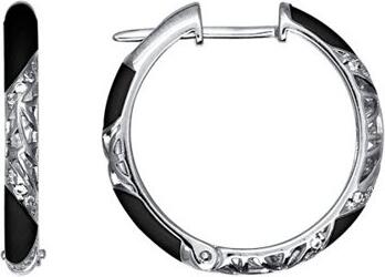 SOKOLOV 94021240 Women's Round Earrings, 925 Sterling Silver with Cubic Zirconia and Enamel, English Lock, 4.50g