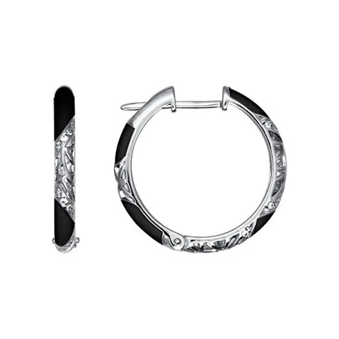 SOKOLOV 94021240 Women's Round Earrings, 925 Sterling Silver with Cubic Zirconia and Enamel, English Lock, 4.50g