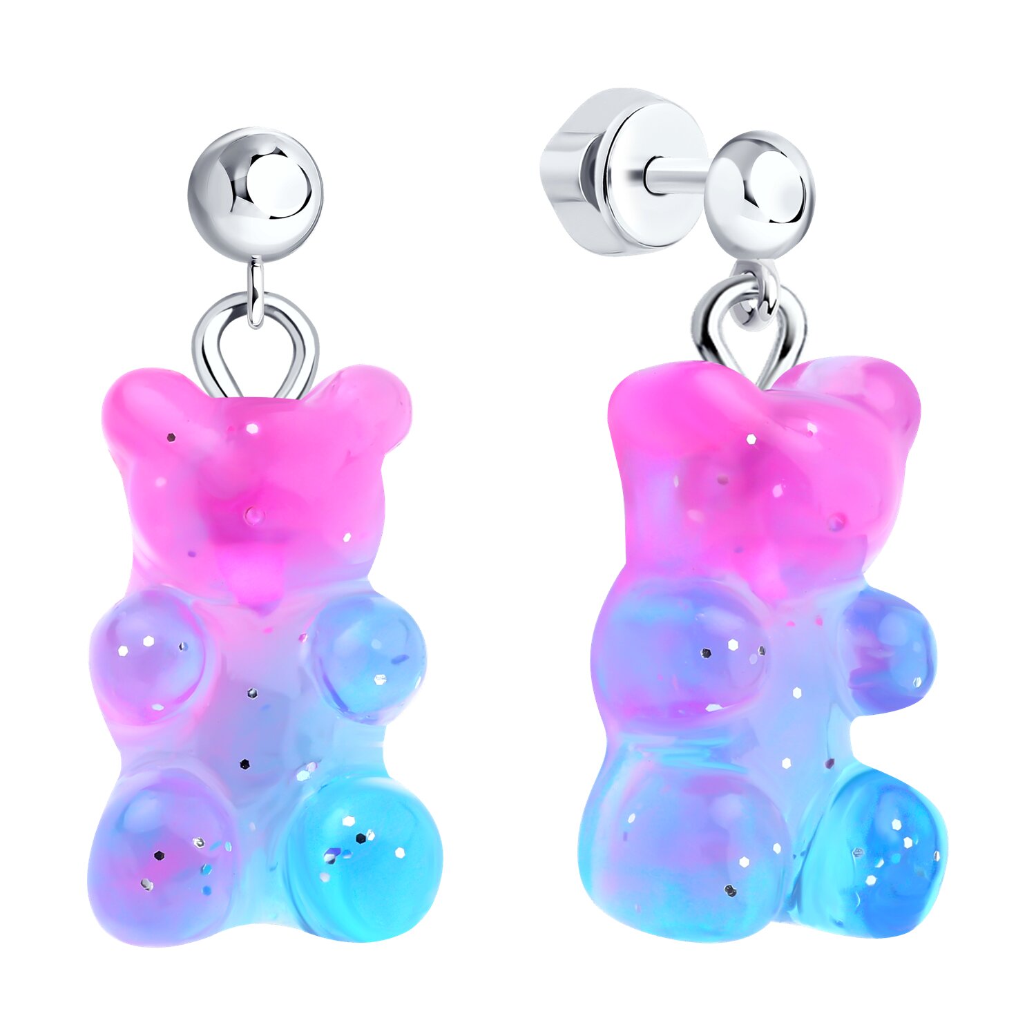Pandantiv SOKOLOV 94027064 pentru femei, Formă Ursuleț Gummy, Argint 925 Rodinat, Rășină Gradient Roz-Albastru cu Sclipici, 26mm x 11mm x 8mm