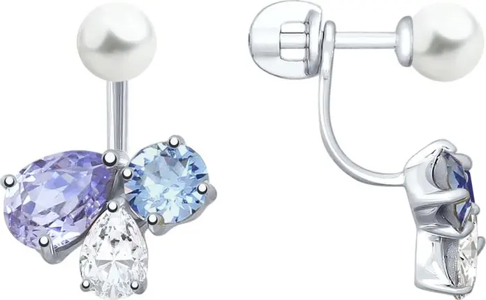 SOKOLOV 94023008 Smelost Earrings-Jackets Removable Elements, 925 Sterling Silver Rhodium Plated with Swarovski Pearls and Crystals, 1.4 x 2 cm, Women's Jewelry