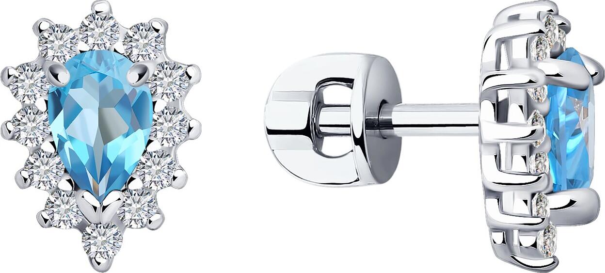 SOKOLOV 92021147 Women's Stud Earrings, Rhodium-Plated 925 Sterling Silver, Round Colorless Topaz and Cubic Zirconia, 0.684 ct, 1.5 mm Stones