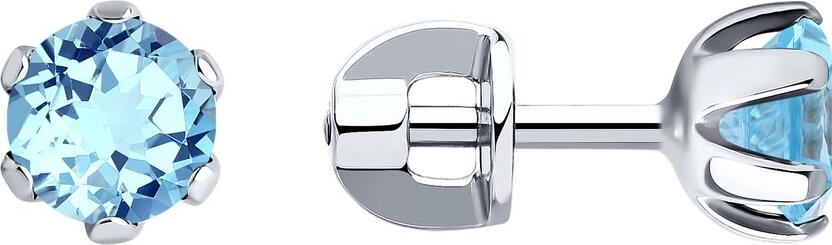 Cercei SOKOLOV 92020039 pentru femei din argint 925 cu topaz albastru rotund, tip stud, 1.46g