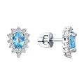 SOKOLOV 92021147 Women's Stud Earrings, Rhodium-Plated 925 Sterling Silver, Round Colorless Topaz and Cubic Zirconia, 0.684 ct, 1.5 mm Stones