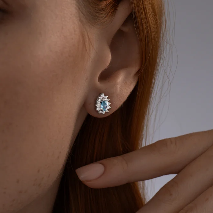 SOKOLOV 92021147 Women's Stud Earrings, Rhodium-Plated 925 Sterling Silver, Round Colorless Topaz and Cubic Zirconia, 0.684 ct, 1.5 mm Stones