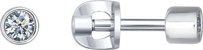 Sokolov 94021526 Women's Earrings, 925 Sterling Silver with Round Cubic Zirconia Stones, Stud Pusette Closure, 0.9g