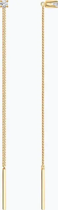 SOKOLOV 020611 Cercei tip fir (threader) pentru femei din aur roșu 585 cu zirconiu cubic incolore rotund 2mm, 0.131ct, lanț subțire cu bară verticală