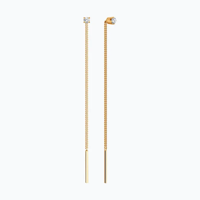 SOKOLOV 020611 Cercei tip fir (threader) pentru femei din aur roșu 585 cu zirconiu cubic incolore rotund 2mm, 0.131ct, lanț subțire cu bară verticală