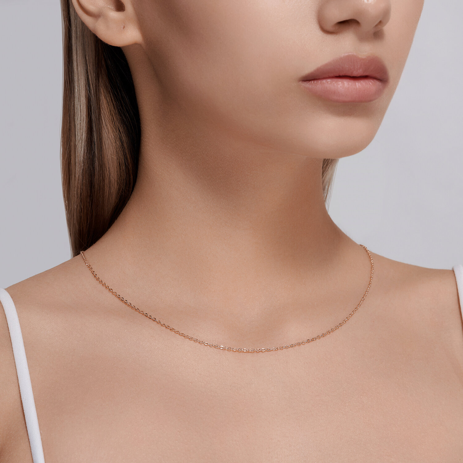 Lanț de Aur Roșu SOKOLOV pentru Femei, Probă 585, Impletit Diamond Anchor, Construcție Golă, Lungime 50cm, Greutate 1.38g, Diametru Fir 0.4mm, Închizătoare Spring Ring, SKU 582030400