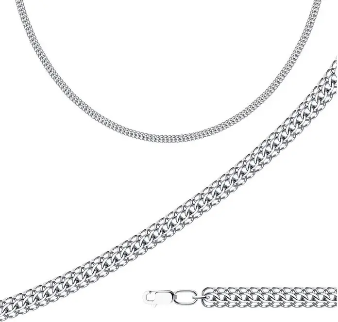 SOKOLOV 968150504 Men's 925 Sterling Silver Chain, 55 cm, Rhodium Plated, Python Italy Weave, 0.5mm Wire Diameter, Carabiner Clasp, 14.19g