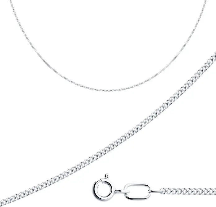 Diamant 96-180-02040-1 Curb Chain Necklace, 55 cm, 925 Sterling Silver Rhodium-Plated, 0.4 mm Wire Diameter, Spring Ring Clasp, Unisex
