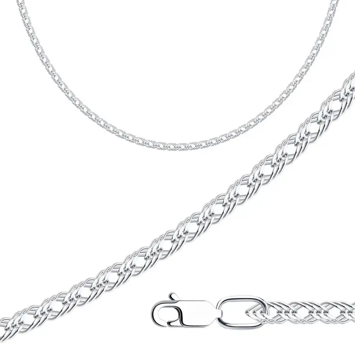 Серебряная цепь Diamant 96-180-22040-1, серебро 925 с родиевым покрытием, длина 50 см, плетение Ромб тройной, диаметр 0.4 мм, замок карабин, унисекс