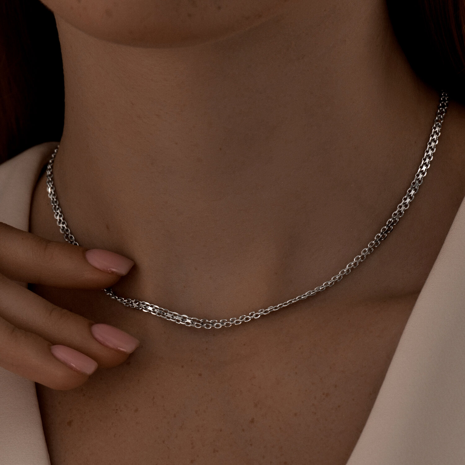 SOKOLOV Women's 925 Sterling Silver Double Bismarck Chain, 60 cm, Rhodium-Plated, 0.5 mm Wire Diameter, SKU 968050502