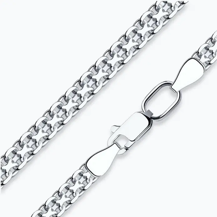 SOKOLOV Women's 925 Sterling Silver Double Bismarck Chain, 55 cm Length, Rhodium-Plated, 0.5 mm Wire Diameter, SKU 968050502