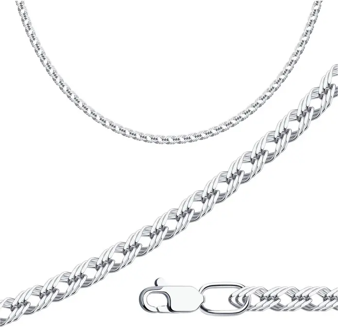 SOKOLOV Lanț Rombus Triplu 968220402, Lungime 50 cm, Argint Sterlin 925 Placat cu Rodiu, Diametru Fir 0.4 mm, Închegat cu Lobster, Bijuterie Unisex