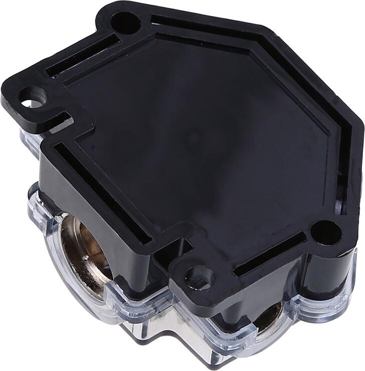 Absolute PD-130G Gold-Plated Brass Power Distribution Block Splitter, 1 Input (2-4 AWG) to 3 Outputs (One 4 AWG, Two 8 AWG) with Protective Cover for Car Audio