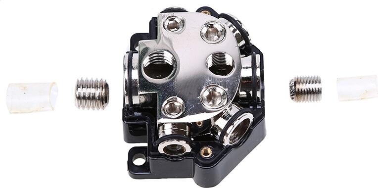 Absolute PD-130G Gold-Plated Brass Power Distribution Block Splitter, 1 Input (2-4 AWG) to 3 Outputs (One 4 AWG, Two 8 AWG) with Protective Cover for Car Audio