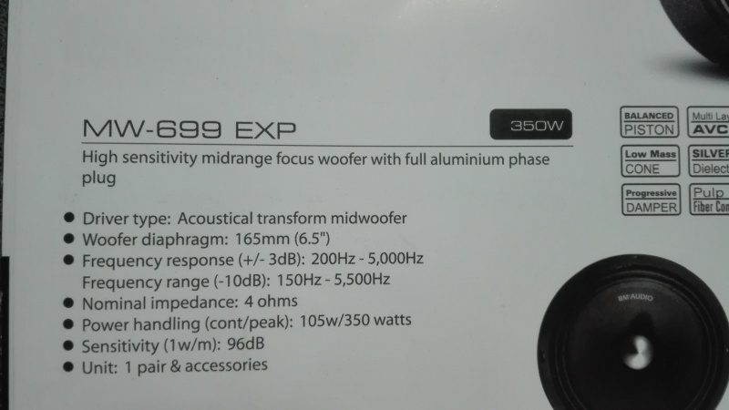 Boschmann MW-699 EXP1 165mm 6.5 Inch Midrange Stage Speaker, 105W RMS, 300W Peak, 4 Ohm, Titanium Phase Plug, Fiber Composite Cone, 100dB Sensitivity
