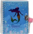 Mermaid Spiral Notebook with Lock and Charm, Blue Cover with Mermaid Silhouette, Secure Diary for School and Office Stationery