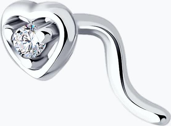 Diamant 94-160-02027-1 Women's Heart-Shaped Nose Piercing, 925 Sterling Silver Rhodium Plated, Round Colorless Cubic Zirconia 1.5mm, 0.029ct