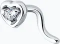 Diamant 94-160-02027-1 Women's Heart-Shaped Nose Piercing, 925 Sterling Silver Rhodium Plated, Round Colorless Cubic Zirconia 1.5mm, 0.029ct