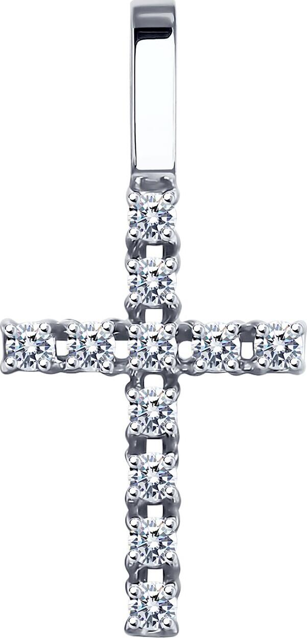 Diamant 52-130-01691-1 Pandantiv Cruce pentru Femei, Aur Alb 585 Placat cu Rodiu, 11 Cubic Zirconia Rotunde 0.314 ct, 20x10x4 mm, 0.71g