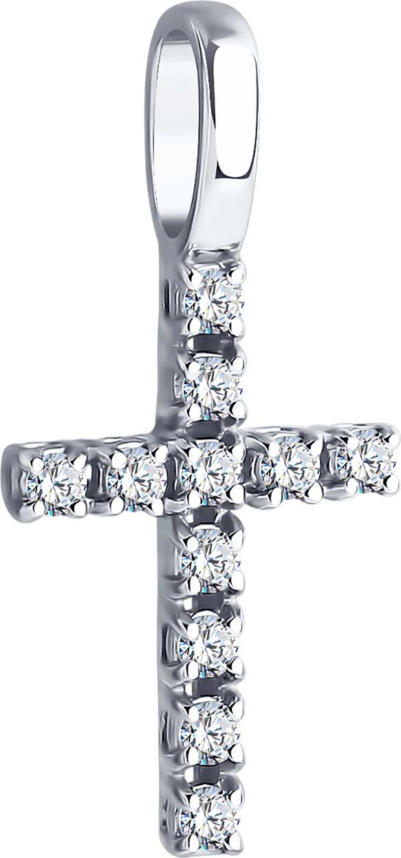 Diamant 52-130-01691-1 Pandantiv Cruce pentru Femei, Aur Alb 585 Placat cu Rodiu, 11 Cubic Zirconia Rotunde 0.314 ct, 20x10x4 mm, 0.71g