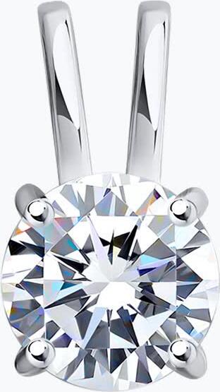 SOKOLOV 036269-3 Women's Pendant, 585 White Gold with Rhodium Plating, Round Colorless Cubic Zirconia 5mm 0.846ct, Casual Style Jewelry (Pendant Only)