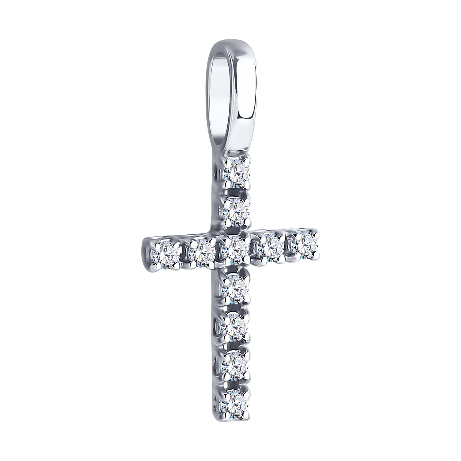 Diamant 52-130-01691-1 Pandantiv Cruce pentru Femei, Aur Alb 585 Placat cu Rodiu, 11 Cubic Zirconia Rotunde 0.314 ct, 20x10x4 mm, 0.71g