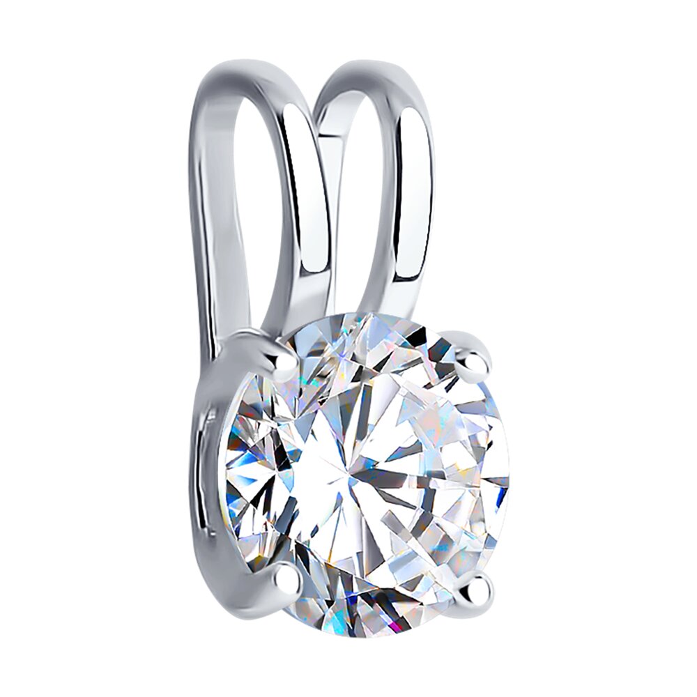 SOKOLOV 036269-3 Women's Pendant, 585 White Gold with Rhodium Plating, Round Colorless Cubic Zirconia 5mm 0.846ct, Casual Style Jewelry (Pendant Only)
