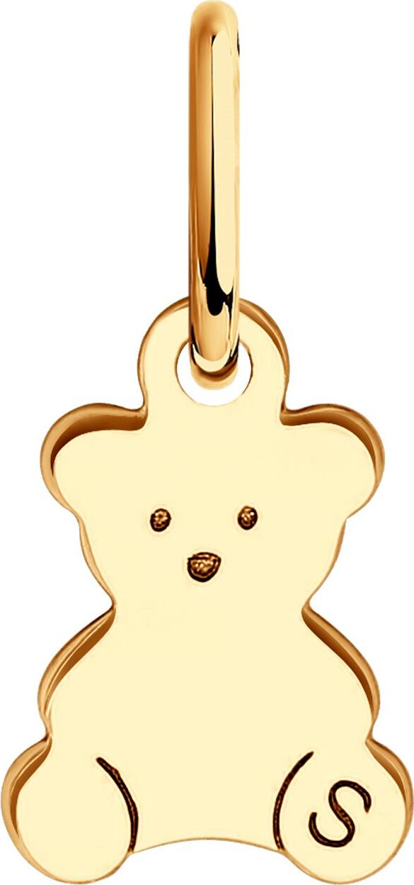 SOKOLOV 036555 Women's Teddy Bear Pendant, 585 Red Gold, 0.37g, 14x7x4 mm, Engraved 'S' Logo Jewelry