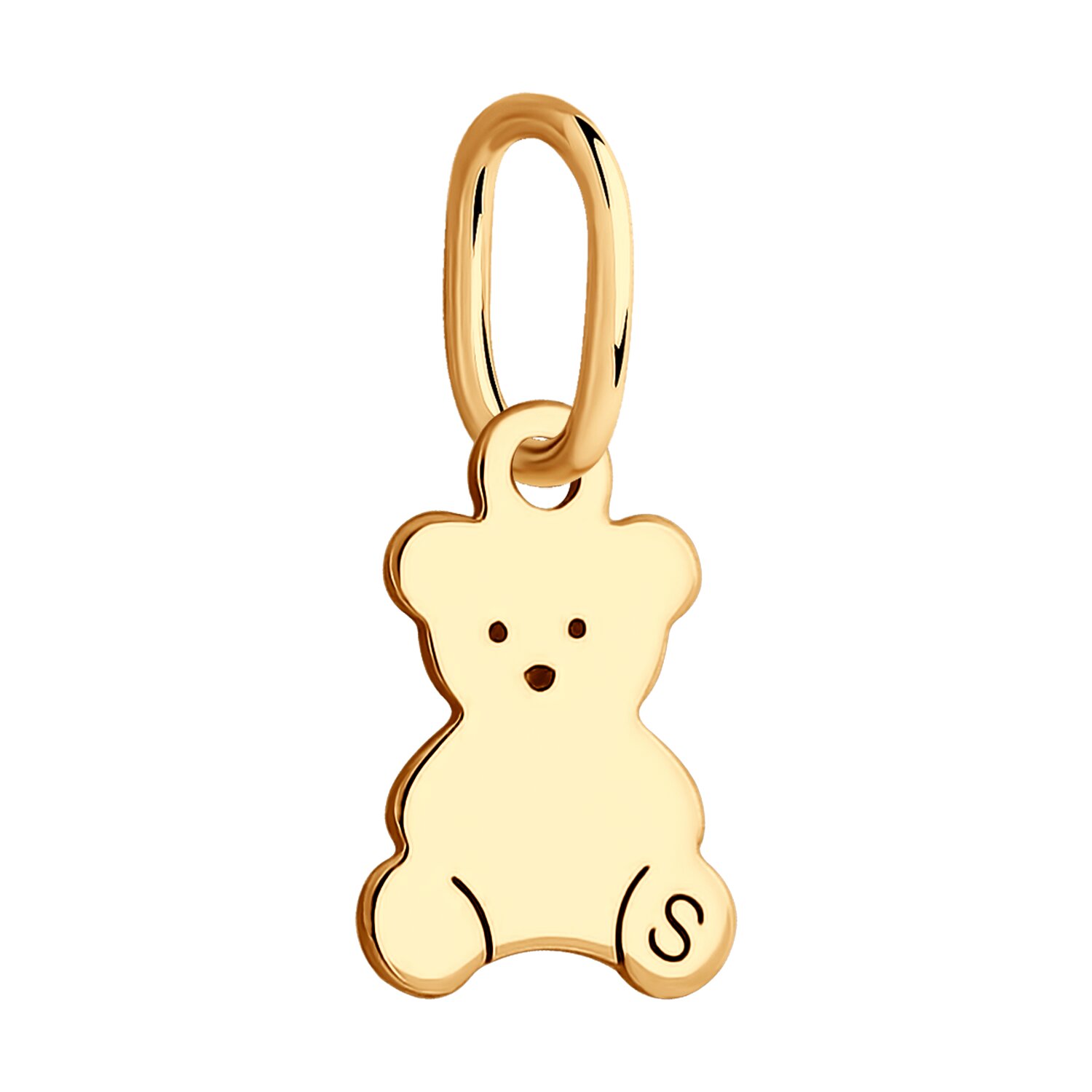SOKOLOV 036555 Women's Teddy Bear Pendant, 585 Red Gold, 0.37g, 14x7x4 mm, Engraved 'S' Logo Jewelry