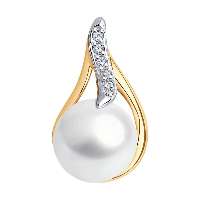 Bijuterie SOKOLOV 793154 pentru femei, Aur Roșu 585 cu placare de Rodiu, cu Perlă și Zirconiu Cubic (6 buc, 0.051 ct), 1.38g, 16x9x9 mm