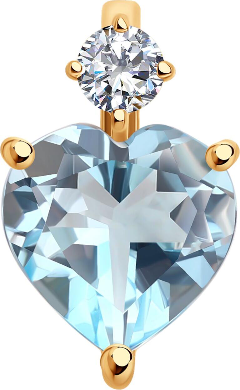 Bijuterie Pandantiv SOKOLOV 732930 pentru femei, Aur Roșu 585, Topaz Inimă Incolor și Zirconii Rotunde, 1.08g, 14x8x6mm