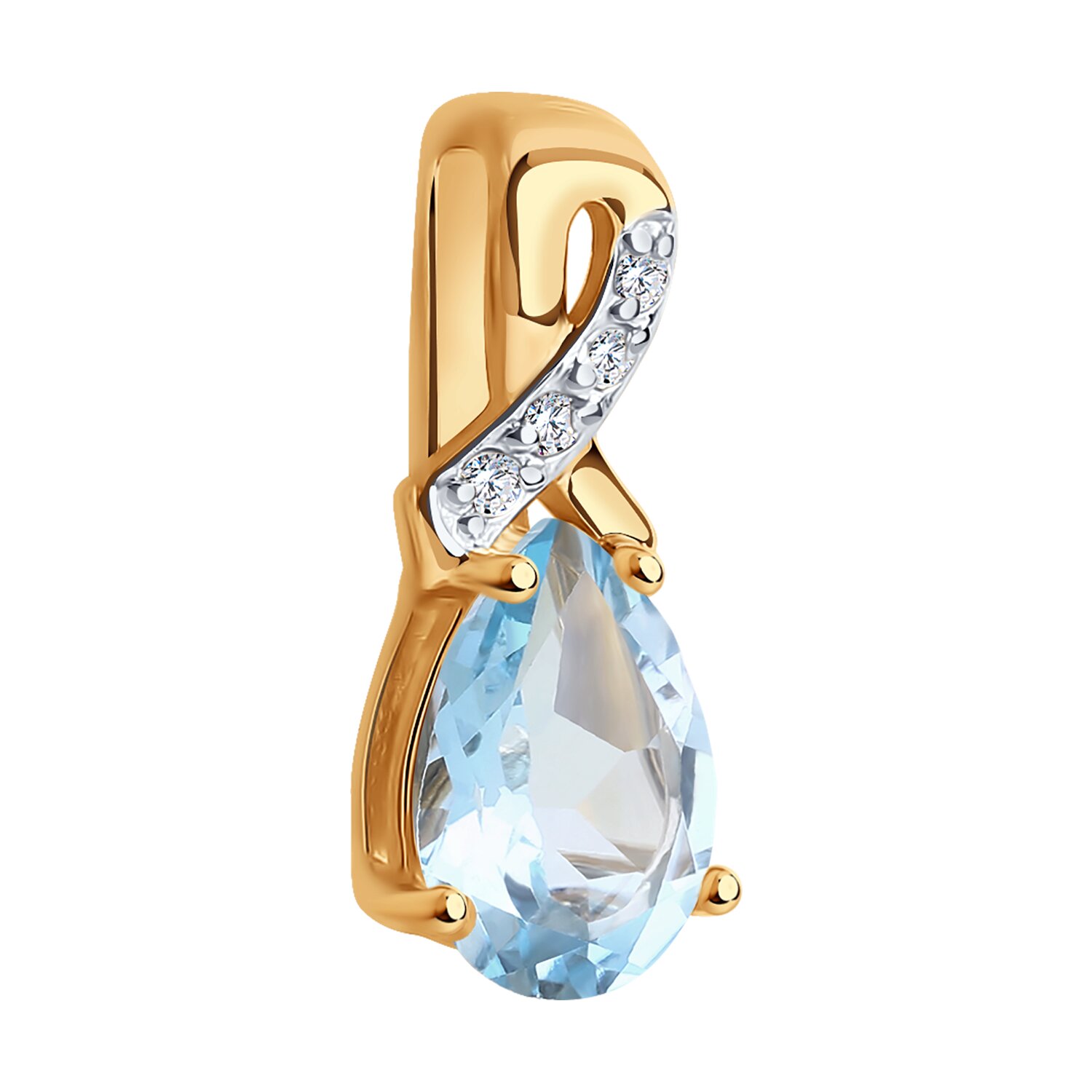 Bijuterie SOKOLOV 732359 pentru femei, Aur Roșu 585, Topaz formă pară cu accente de Zirconiu cubic rotund, placare cu rodiu, 0.64g, 13x5x4 mm