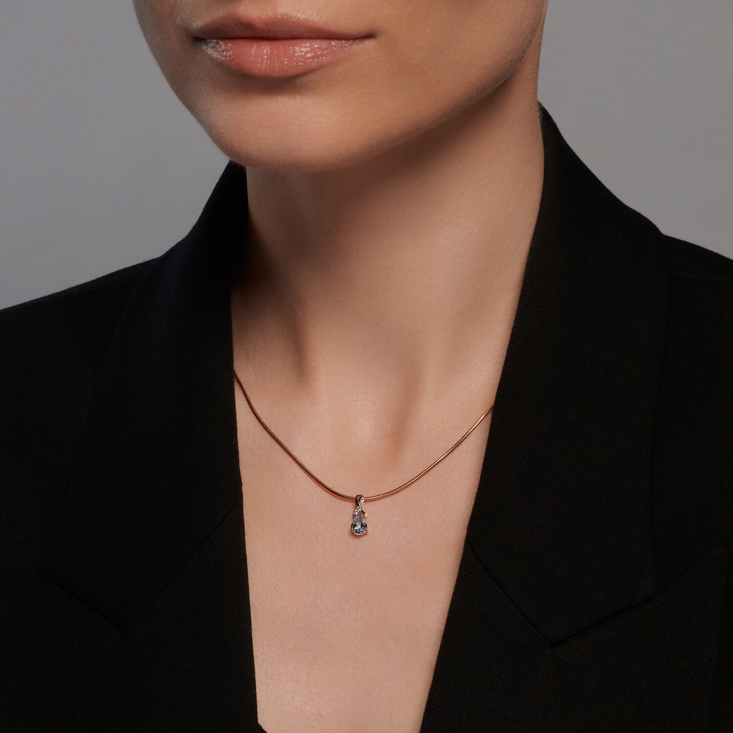 Bijuterie SOKOLOV 732359 pentru femei, Aur Roșu 585, Topaz formă pară cu accente de Zirconiu cubic rotund, placare cu rodiu, 0.64g, 13x5x4 mm